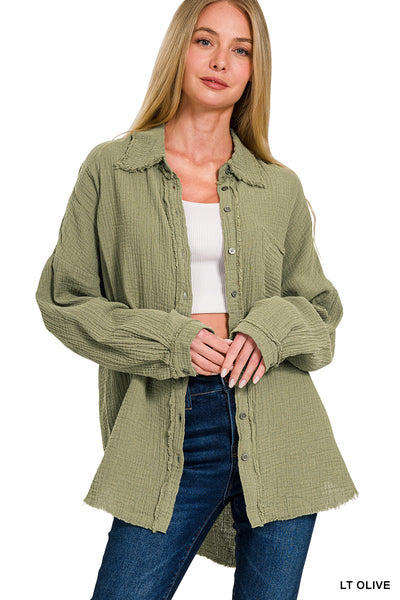 DOUBLE GAUZE OVERSIZED RAW EDGE SHIRT