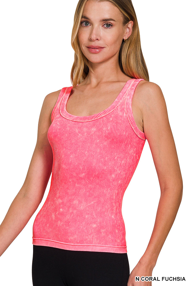 2 way neckline washed ribbed seamless tank top