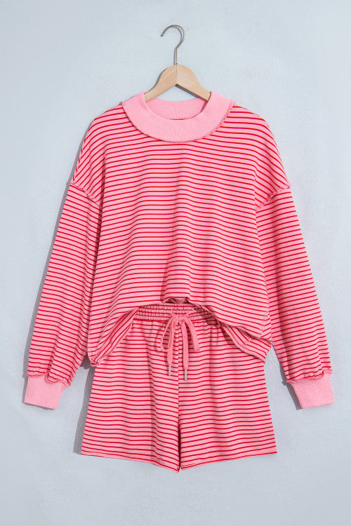 Mock Neck Baggy Pullover Matching Shorts Set