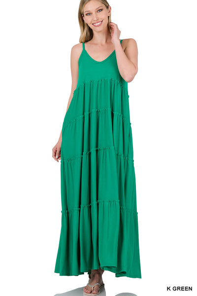 V-NECK TIERED CAMI MAXI DRESS