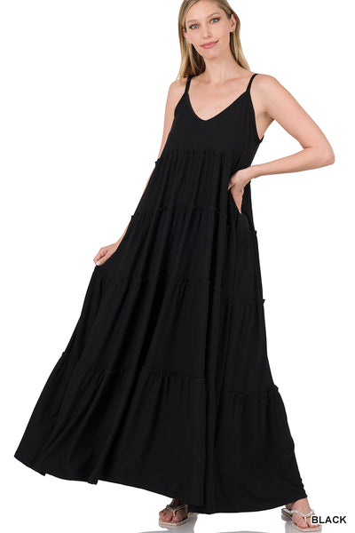 V-NECK TIERED CAMI MAXI DRESS