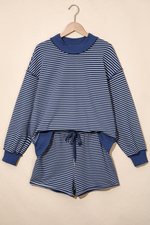 Mock Neck Baggy Pullover Matching Shorts Set