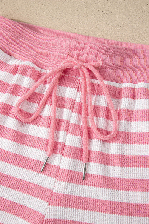 Stripe Puff Short Sleeve T Shirt Matching Shorts Set