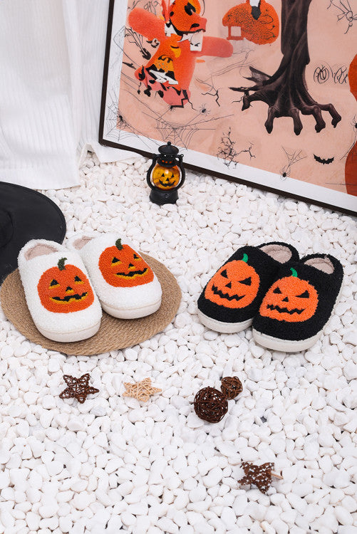 Pumpkin Print Plush Slippers
