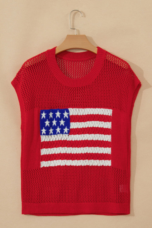 Flag graphic short sleeve sweater