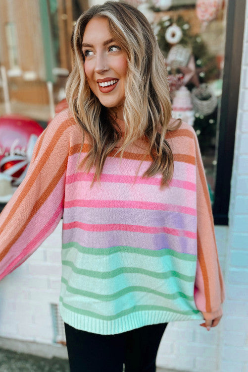 Gradient Striped Ribbed Edge Loose Sweater
