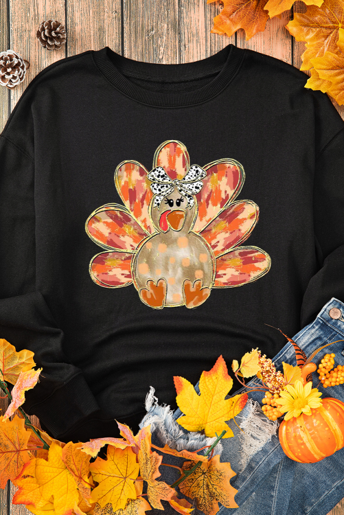 Thanksgiving Turkey Graphic Drop Shoulder Sweatshirt