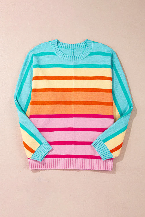 Gradient Striped Ribbed Edge Loose Sweater