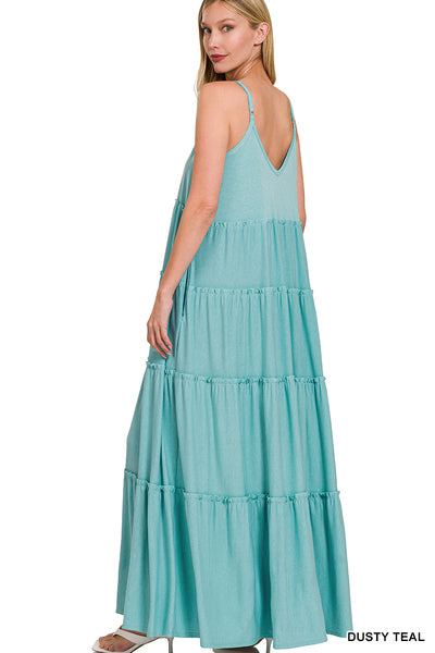 V-NECK TIERED CAMI MAXI DRESS