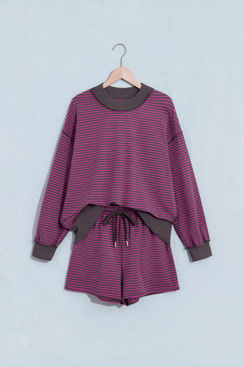 Mock Neck Baggy Pullover Matching Shorts Set
