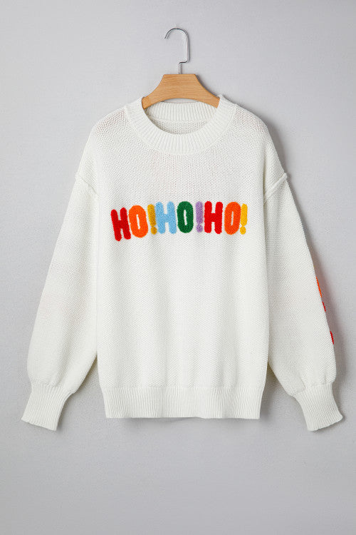 White HOHOHO Embroidered Sweater
