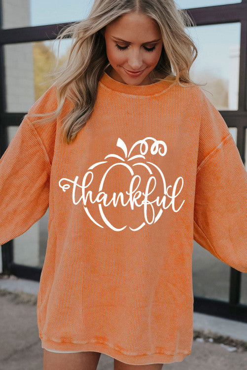 Ribbed Pumpkin Thankful Crew